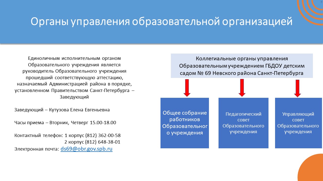 Государственное бюджетное дошкольное образовательное учреждение детский сад  № 69 Невского района Санкт-Петербурга - Структура и органы управления  образовательной организацией